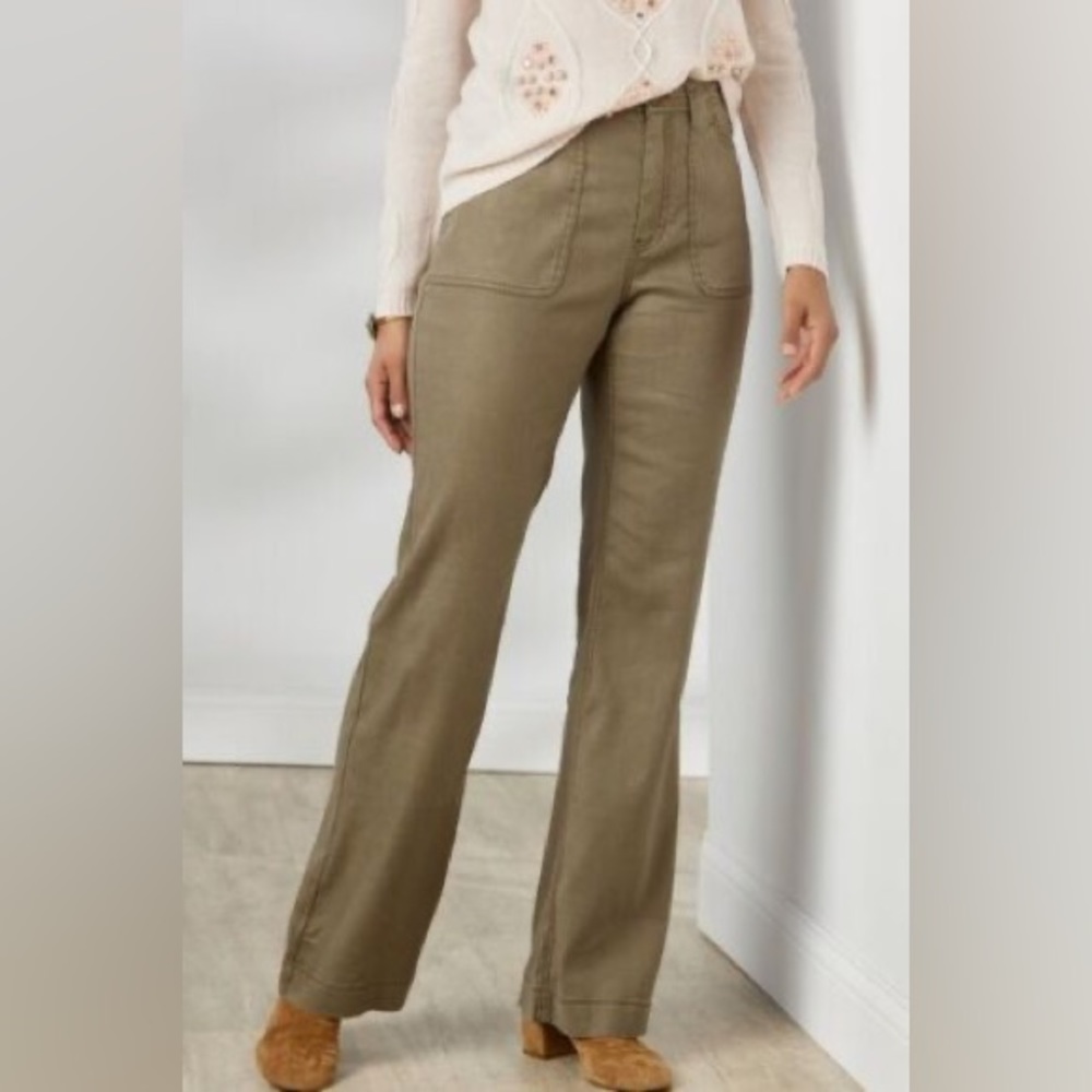 Soft Surroundings Flare Linen Blend Full Length Pockets Size 12